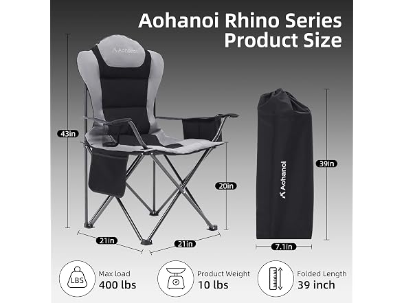 Aohanoi 2 Pack Grey Camping Chairs