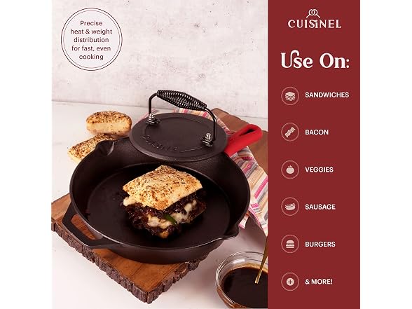 Cast Iron Skillet + Grill Press Set 12"