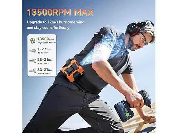 Orange Clip on Waist Fan 100 Speeds
