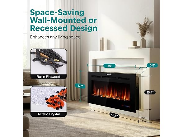 SereneLife Electric Fireplace Insert with Heater