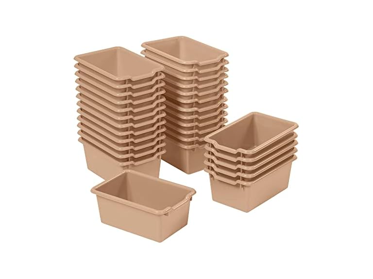 ECR4Kids Scoop Front Storage Bin, Multipurpose Organization, Sand, 30-Piece