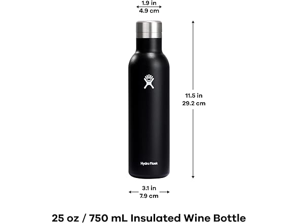 Hydro Flask Wine Bottle, 25 oz, Black