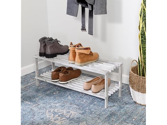 Honey-Can-Do 2-Tier Wood Shoe Rack, Grey