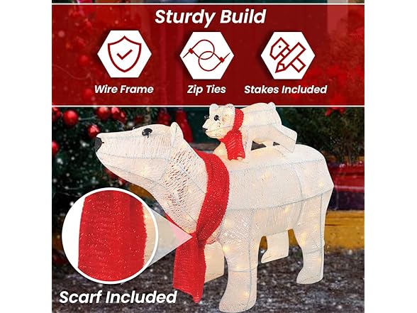 Top Treasures 3PC Lighted Polar Bear Family White