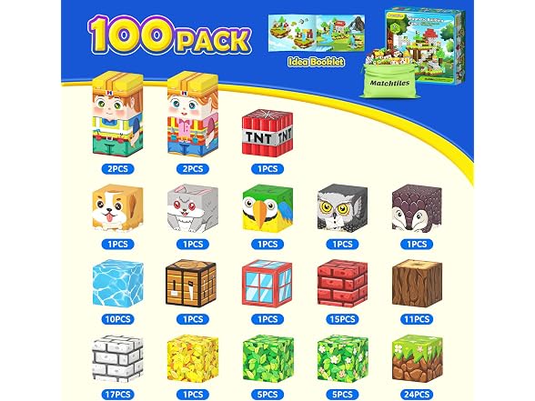 Matchtiles 100 PCS Magnetic Building