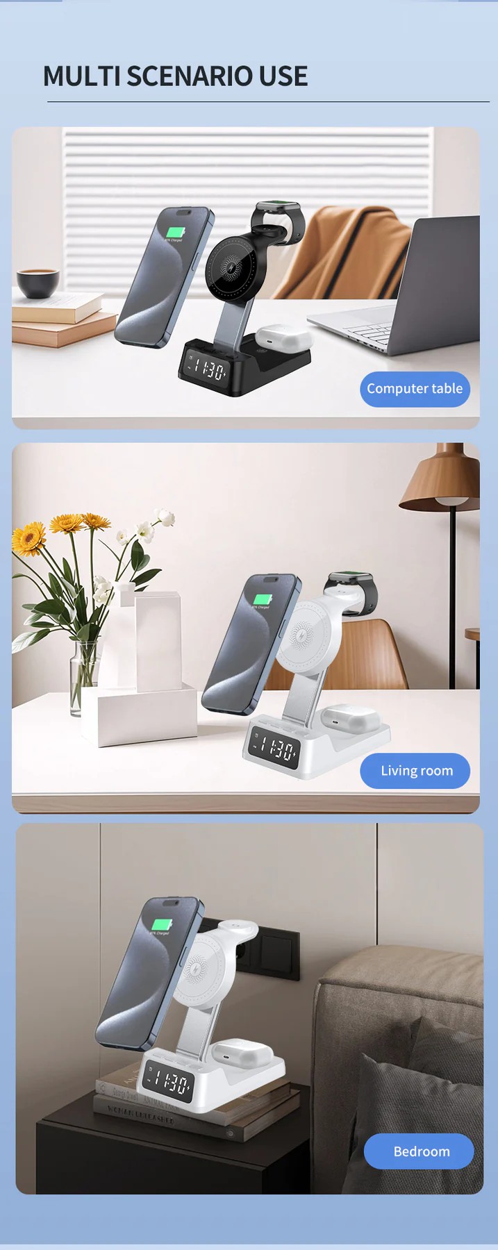 4in1 Wireless Charging Station w-Alarm - Gallery 19