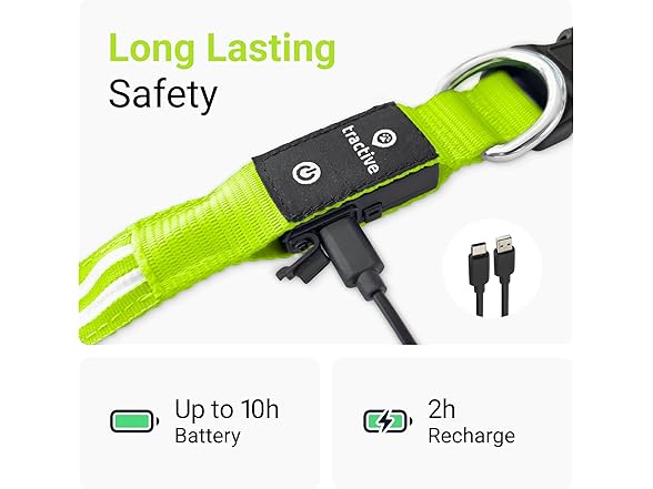 Tractive LED Light Up Dog Collar USB Rechargeable (Green)
