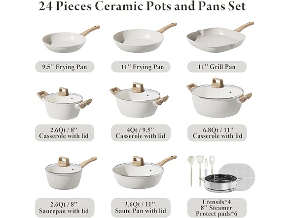 24 Pcs White Cookware Set