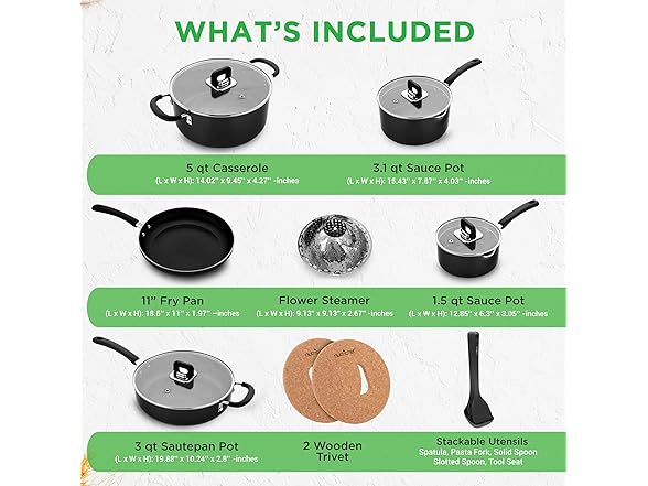 NutriChef 17pc Non-Stick Cookware Set