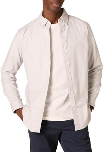 Amazon Essentials Men's Long-Sleeve Regular-Fit Stretch Oxford Shirt (Available in Big & Tall), Light Grey, X-Large