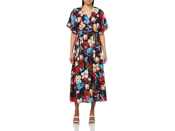 HALSTON H Womens Short Sleeve V-Neck Dress