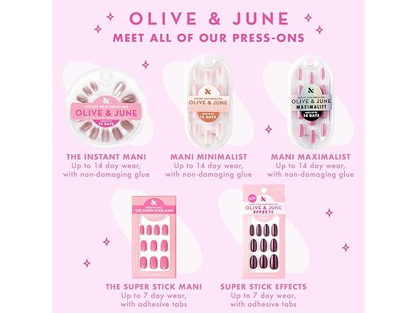 Olive & June Super Stick Mani Press-On Nails Pink Star Party