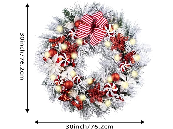 Wanna-CUL Red/White 30" Pre-Lit Wreath