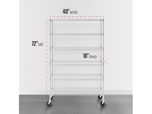 SafeRacks NSF 6-Tier Steel Wire Rack w/Wheels (18"x48"x72")