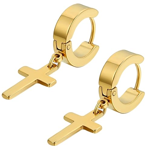 Unisex Cross Hoop & Stud Earring Set - Gallery 14