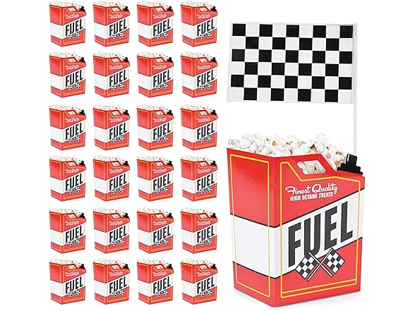 24 Race Car Popcorn Treat Boxes with 24 Flags