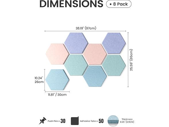 Fluxynara 8 Pack Hexagon Felt Bulletin Board Tiles