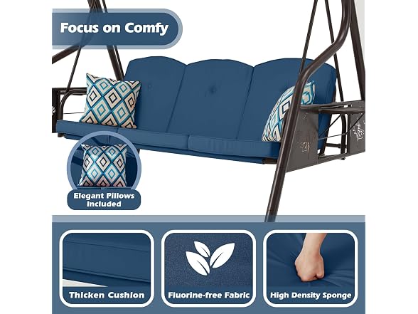 ZZW 3-Seat Patio Porch Swing 800LBS Outdoor Swing with Stand