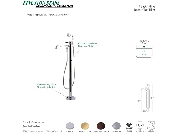 Kingston KS7132DKL Freestanding Tub Faucet