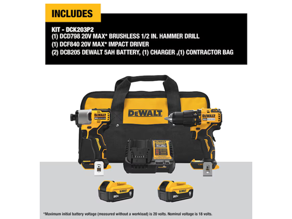 DEWALT DCK203P2 20V MAX 2 Tool Brushless Combo Kit