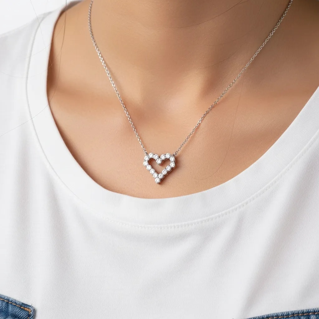 Moissanite Diamond Open Heart Necklace - Gallery 5