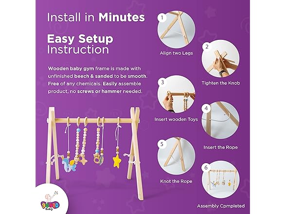 Wooden Baby Play Gym with Hanging Toys