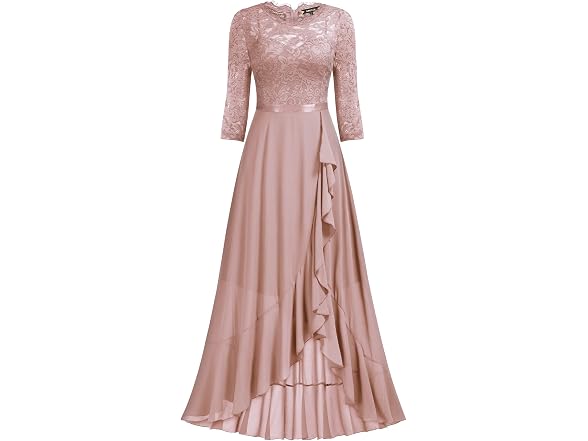 Miusol Women (S) Elegant Lace Ruffle Maxi Dress