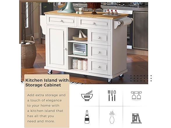 Lovtimber Kitchen Island Cart with 5 Dra