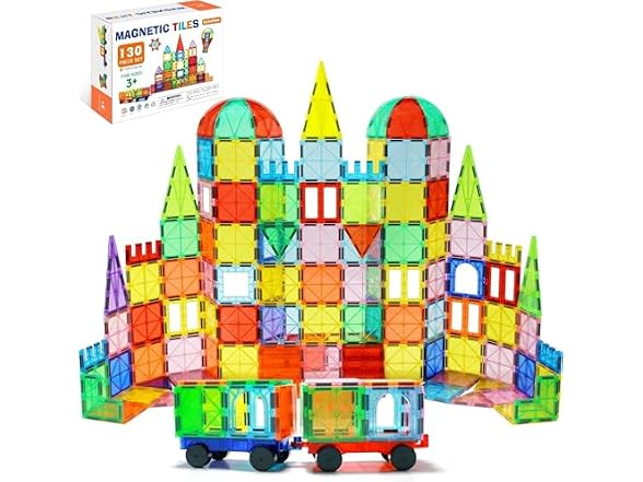 EchoPlan 130PCS Magnetic Tiles w/2 Cars