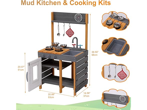 OUTLANE Wooden Play Kitchen Set for Kids
