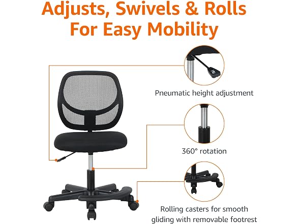Amazon Basics Kids Adjustable Height Mesh Low-Back Swivel Desk Chair