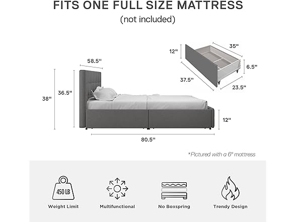 DHP Rose Upholstered Platform Bed with U