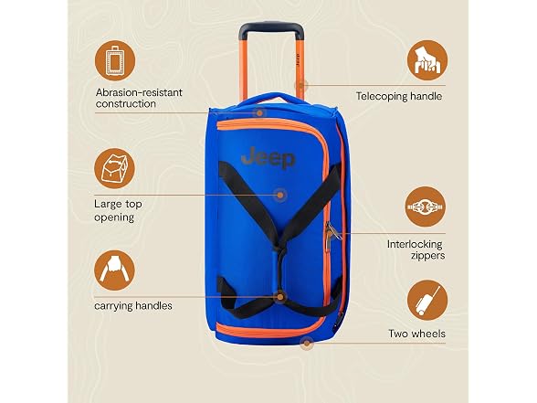 Jeep JS009D Two Wheel Rolling Travel Duffle Bag, Blue, 20"