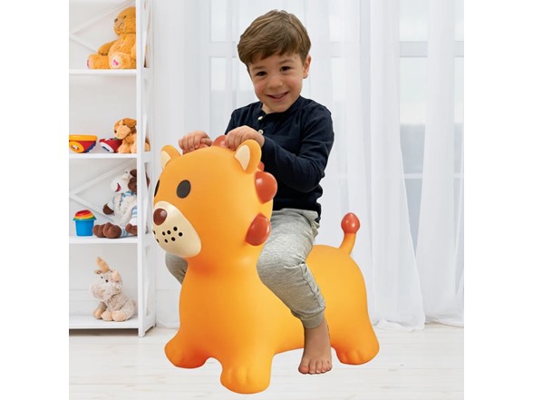 BounceZiez Inflatable Bouncy Ride-On Hopper - Orange Lion