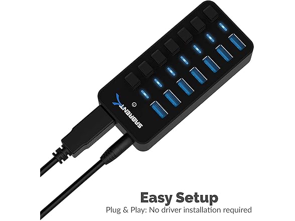 SABRENT 7-Port USB 3.0 Hub 36W w/ Switches