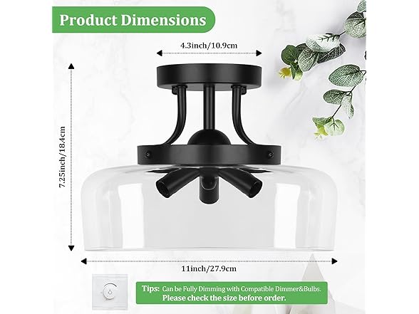 TOBUSA 3-Light Semi Flush Mount Ceiling Light