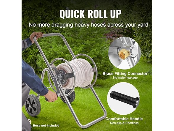 Hose Reel Cart, Hold Up to 175 ft of 5/8’’ Hose