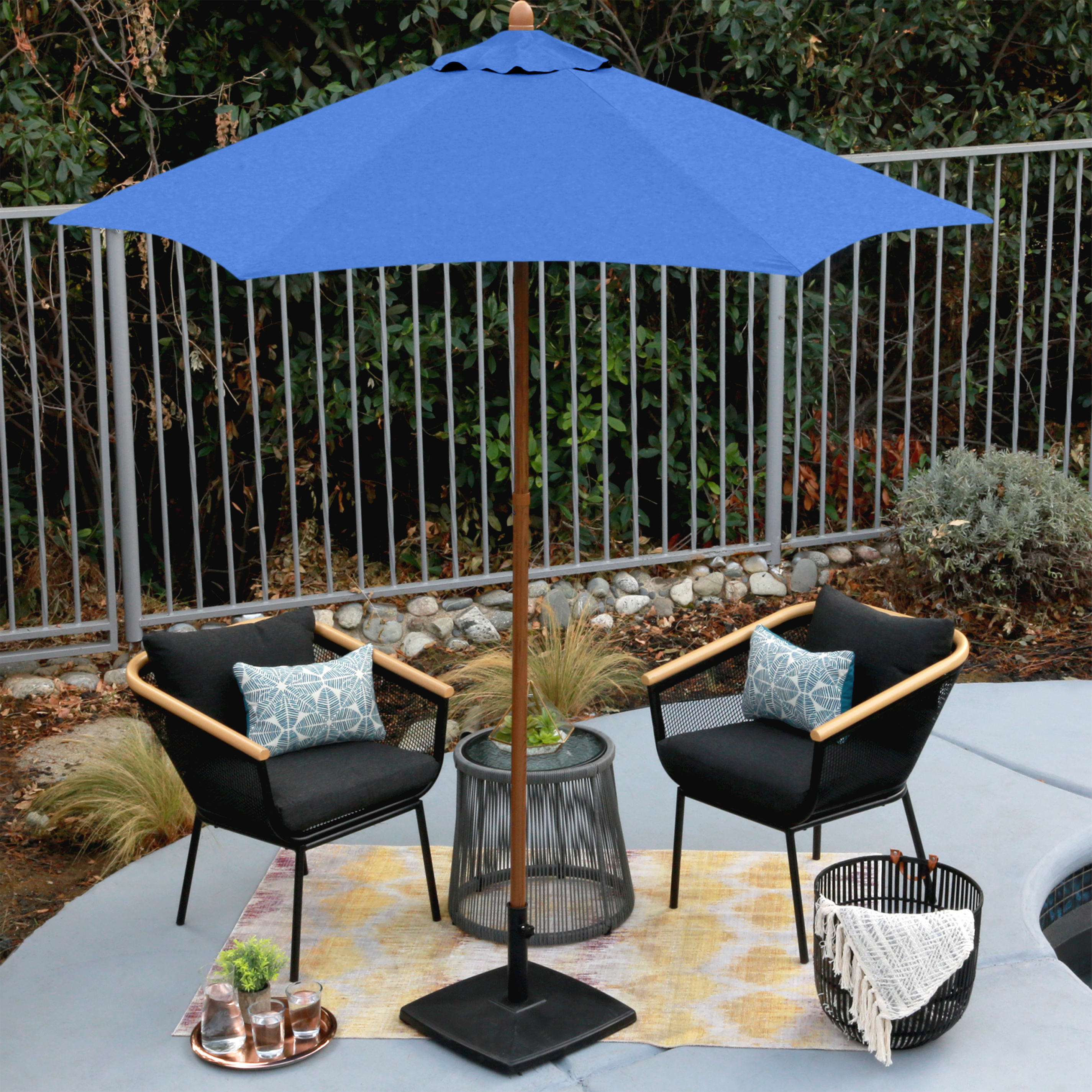 Astella 7.5' Rd Faux Wood Market Umbrella - Gallery 11