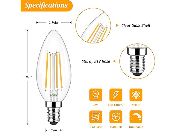 Brightever Dimmable Candelabra E12 LED Light Bulbs 60W