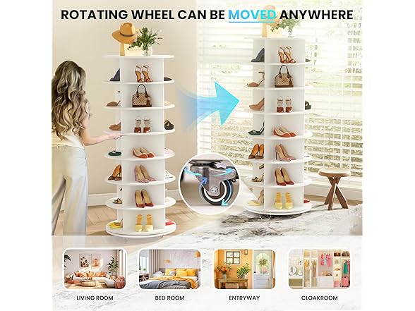 7-Tier Rotating Shoe Tower with Wheels