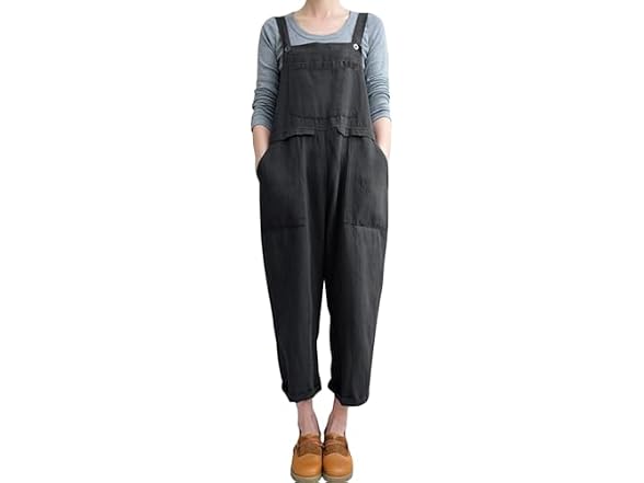 Flygo Women (XL) Cotton Linen Bib Jumpsuits