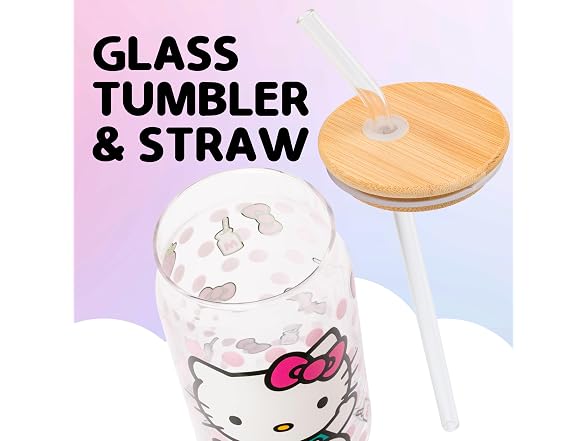Hello Kitty Strawberry Milk Bow, Glass Tumbler, 16oz