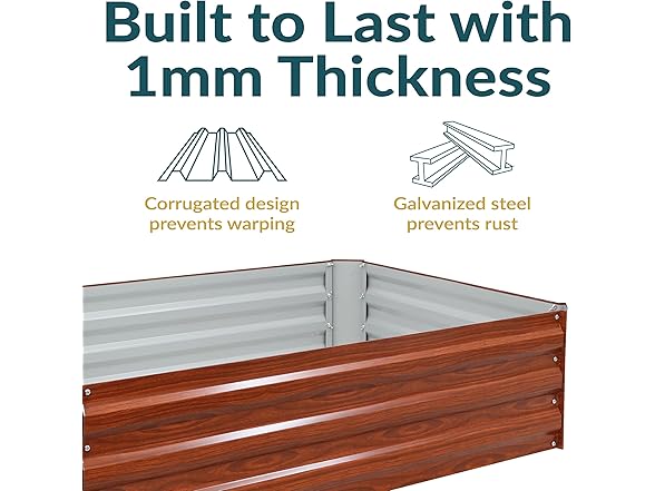 Sunnydaze 11.75" H Raised Metal Garden Bed, Woodgrain