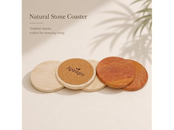 Apasqro Natural Travertine Coasters Set of 4