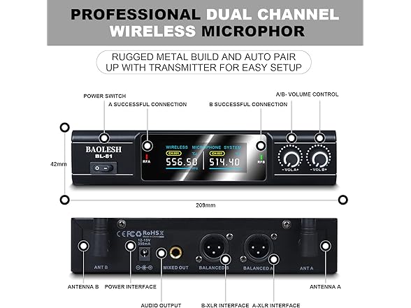 BAOLESH UHF Wireless Microphone System