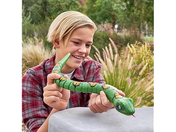 Slithering Snake Robotic Light Up Reptile Toy that Moves (Green)