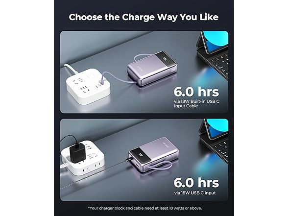 30,000mAh 22.5W Fast Charging Powerbank w/Built in Cable