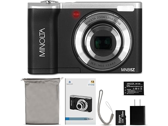 Minolta 56MP Dual Lens Digital Camera – 5X Optical Zoom, 5K (Open Box)