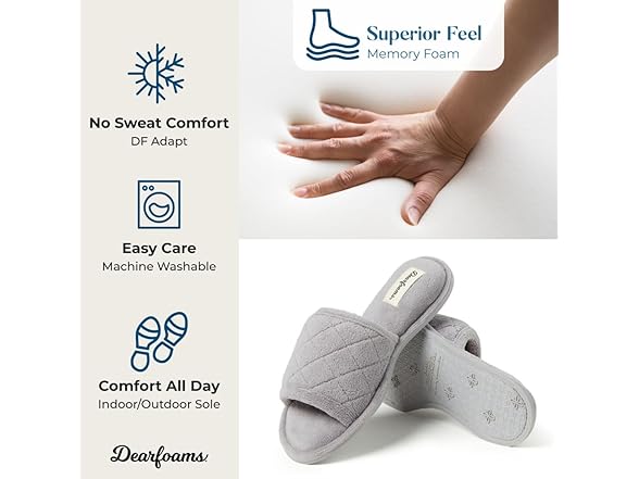 Dearfoams Women's Memory Foam Slippers- Medium grey
