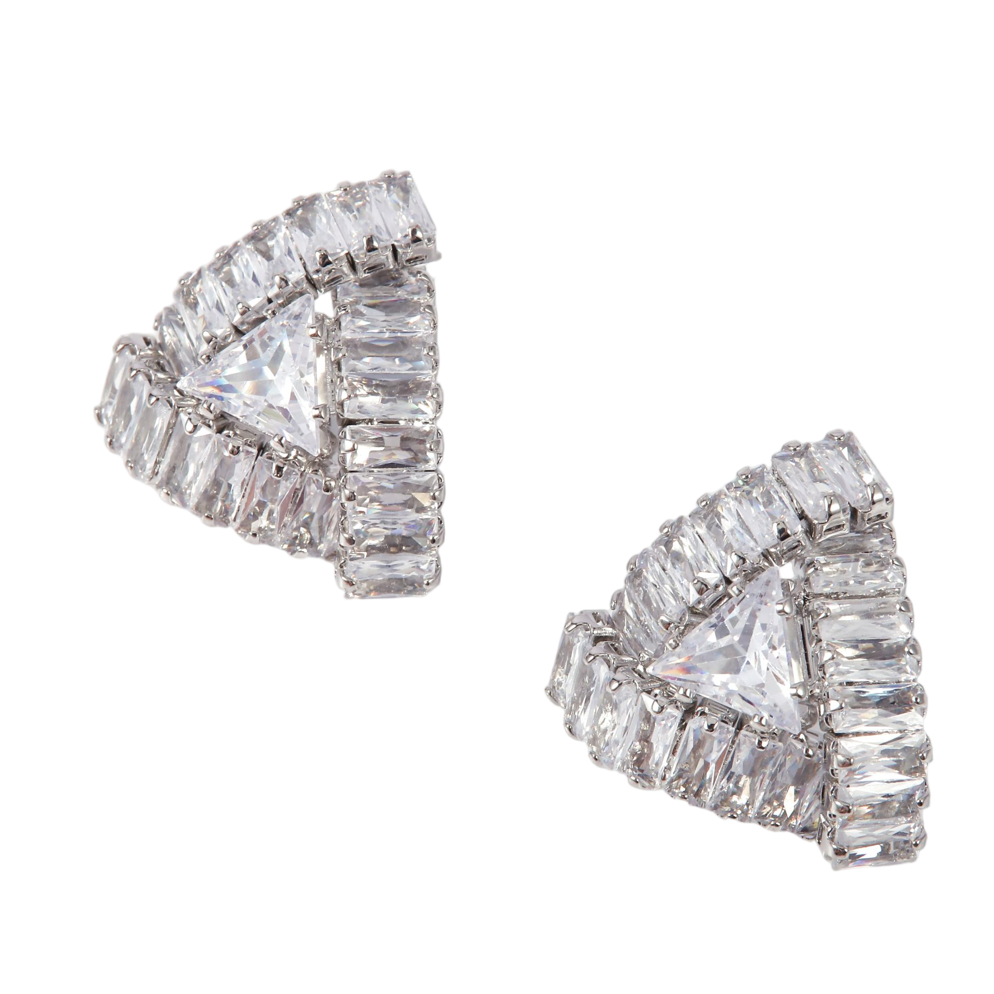 Silver Triangle CZ Stud Earrings - Gallery 5